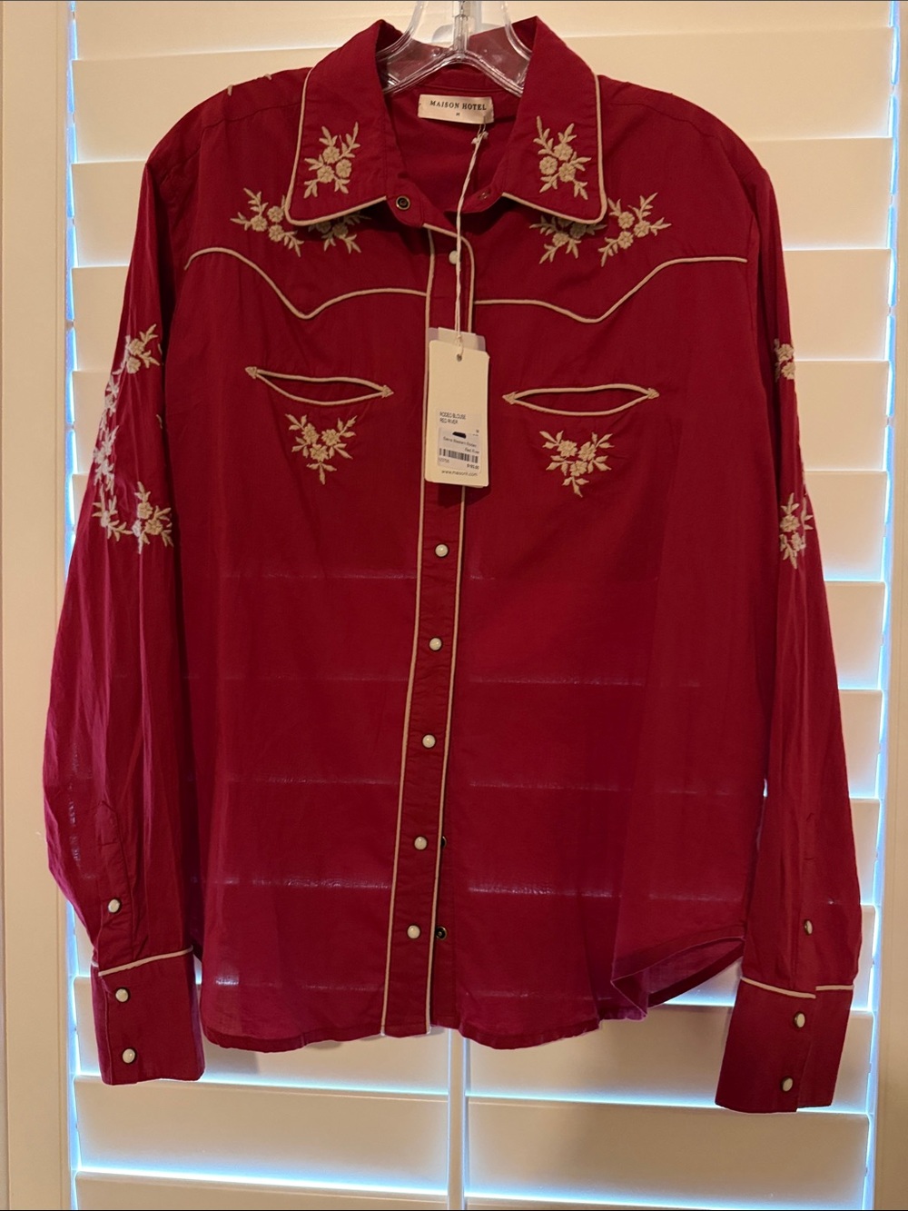 Maison Hotel Women's Crimson Embroidered Button-Down Shirt